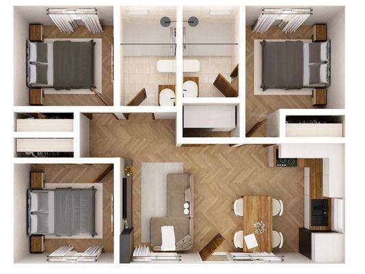 705 Sg Ft ADU 3D Floor Plan