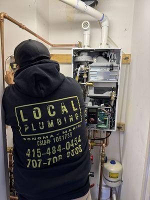 Navien boiler installation underway in Tiburon, CA