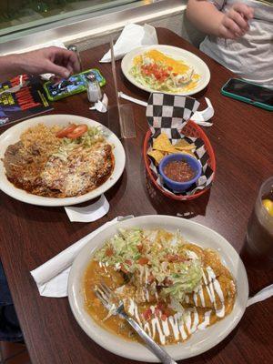 Enchilada plate, beef burrito(plain) and beef chimichanga -yummy to my tummy!!