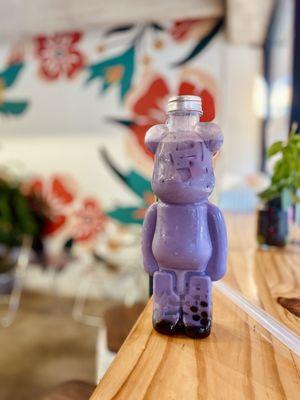 Taro Taro Milk Tea + Lychee Jelly in Bear Cup