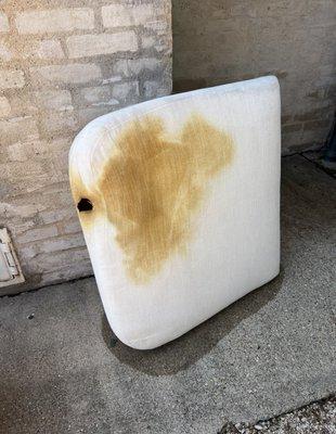 The destroyed cusion he burnt