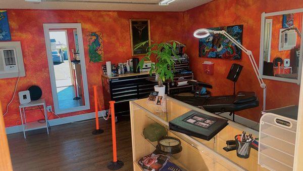 Shop front desk and work area