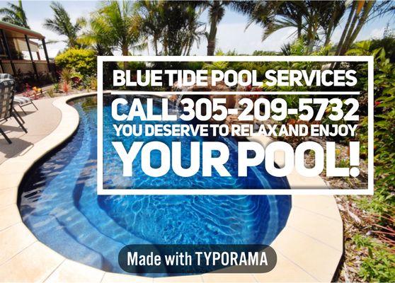 Family owned and trusted pool services, Blue Tide Pool Services! Call us for the best customer service 305-209-5732! CPO certified!