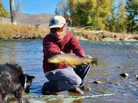 Fly fishing the Blackfoot with guide Mike P and Maybelle.