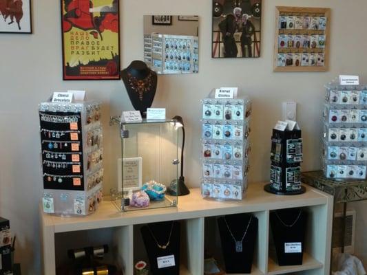 Fandom jewelry on display.