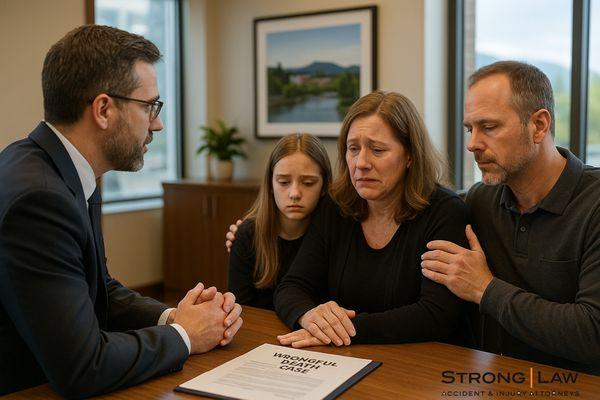 Eugene car accident lawyer assisting a driver after a collision downtown near the Willamette River.