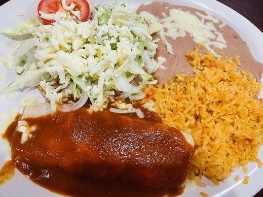 Chalupa, Enchilada, beans and rice