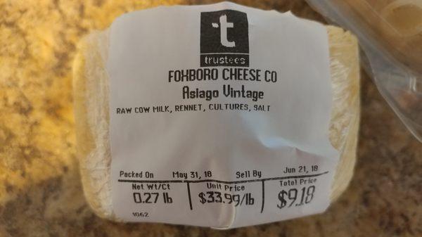 Foxboro's fresh cheese, as purchased in the Boston Public Market