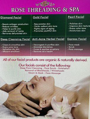 We offer Organic and European Facials. Walk in or Call in to book your appointment
