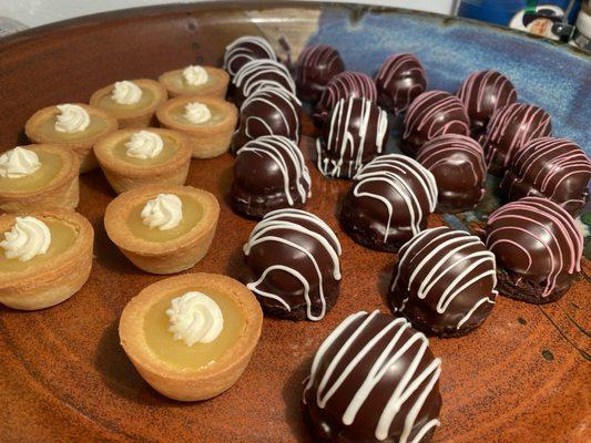 Lemon Tartlets, Assorted Chocolate Truffles.