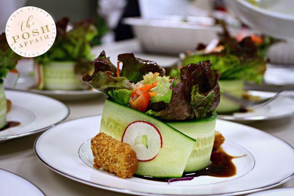 Cucumber-Wrapped Greens with Zesty Lemon Shallot Dressing & Balsamic Glaze
