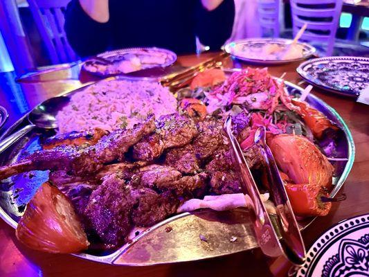 Lamb chops and beef tenderloin chunks