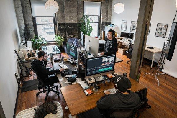 The five five team at work in the office