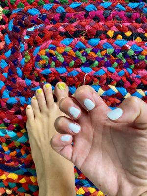 Gel nails and regular pedicure with nail art (*1 week after appointment and looking great!)