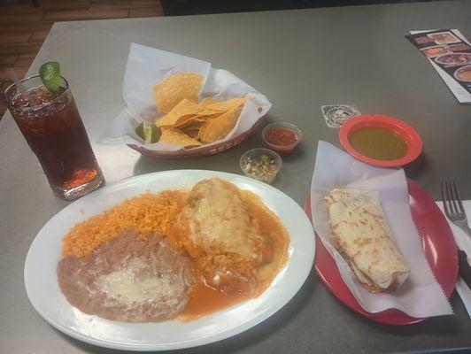 Combo Chile rellano, bean and cheese burrito. Rice was crunchy. The rest was good.