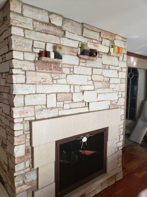 Impeccable Stonework with quarry stone in our formal dining room.