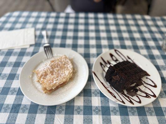 Galaktoboureko and chocolate cake