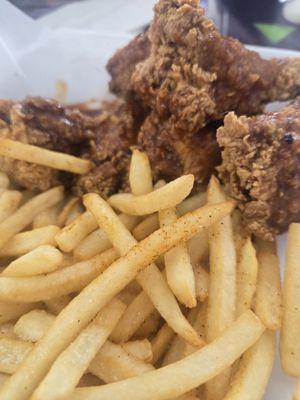 Honey Sriracha Chicken Wings and Fries