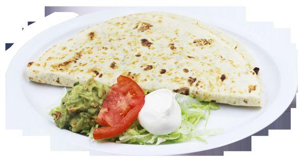 QUESADILLA
Flour tortilla stuffed with mozarella chesse and choice of meat comes with salad gacamole and sour cream ,also w fries rbeans