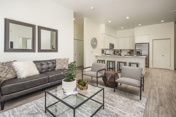 Living room with white walls