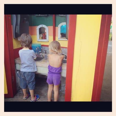 The kids washing up...