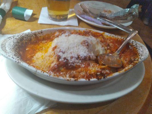 Lasagna served with a soup spoon!