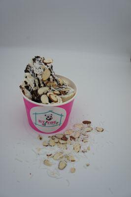 Mounds o' Coconut. The combination of tropical coconut, the crunch of almonds, and a bit of dark chocolate sauce make this an instant win!