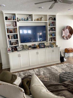 Finished built in shelving unit