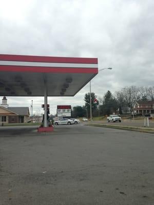 Gas station overhang and sign