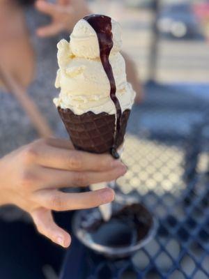 Vanilla on Chocolate Dipped Waffle Cone