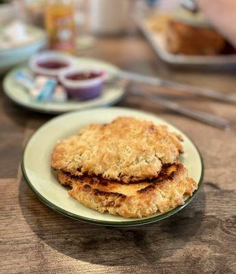 Don't let the crispy edges fool you, this may be the best biscuit IN THE WORLD. Not to mention the house-made raspberry jam.