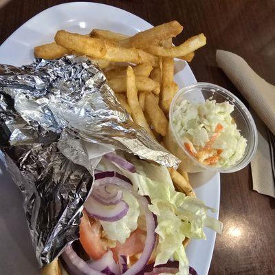 Chicken Gyros with fries and slaw