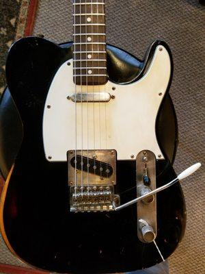 Relic'd custom Telecaster with floating block Strat trem, by Kevin Heffernan, master luthier. Center Stage Guitars. #SurfTwang