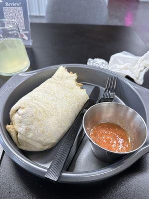 Breakfast Burrito with chicken and habanero salsa! Bomb.com
