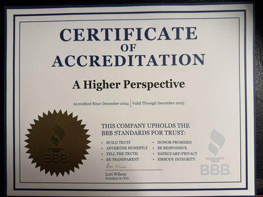 Better Business Bureau Certification