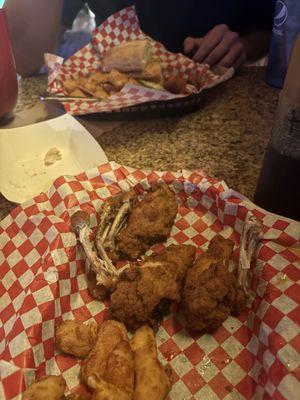 Chicken wings, cheese curds, and cod sandwich. Sorry I forgot to take a photo prior to eating.