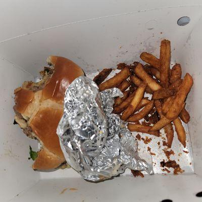 Build Me Up Burger and season fries Burger yummy fries crispy couldn't finish them