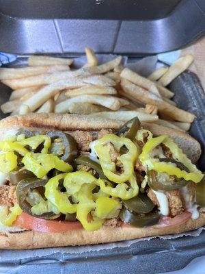 Chicken Tender Sandwich combo- hold the onion, extra peppers