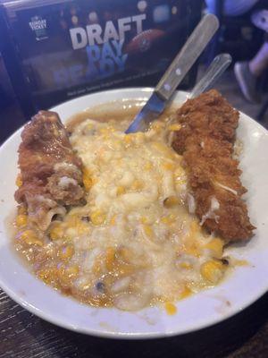 This is the chicken tender mash potato bowl