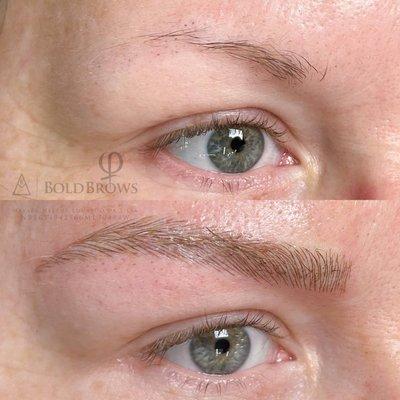 This client was over plucking her brows. She wanted microblading to give her a fuller look and to shape her brows. Take a look at the result