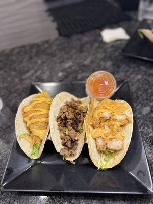 Fish, Steak, and Chicken Tacos