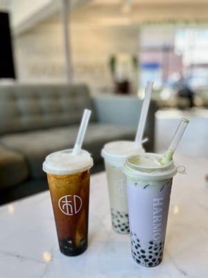 Caramel Cascade. Vanilla with conjac boba. Taro.