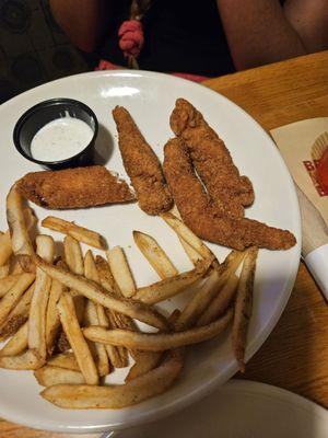 Overcooked very small chicken tender plate