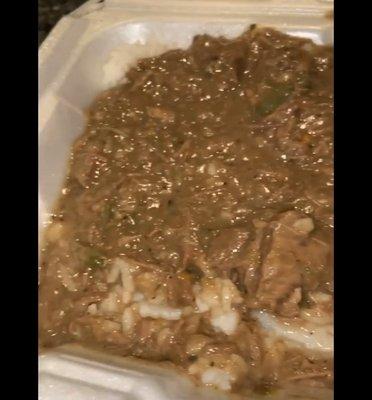 Pepper steak over rice