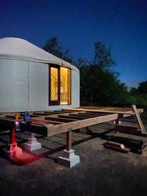 Almost finished deck. Yurt with the stars