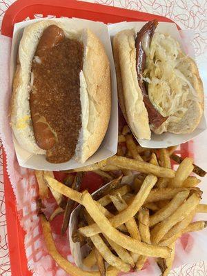 Hotdog, Smokey hot beef sausage, fries
