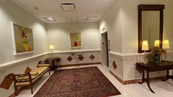 Lower level elevator hallway