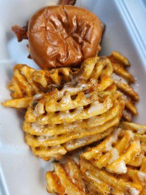 Biggy smalls burger with queso fries