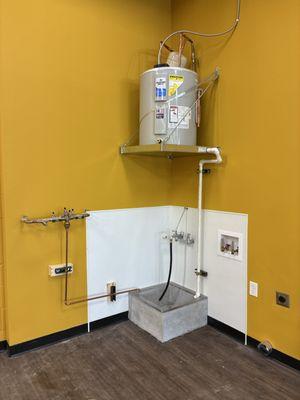 RPZ, water heater, mop sink faucet and receptor