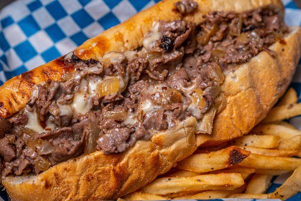 Classic Cheesesteak - ribeye steak, grilled onions, American cheese, served on Amoroso roll - best San Diego cheesesteak!